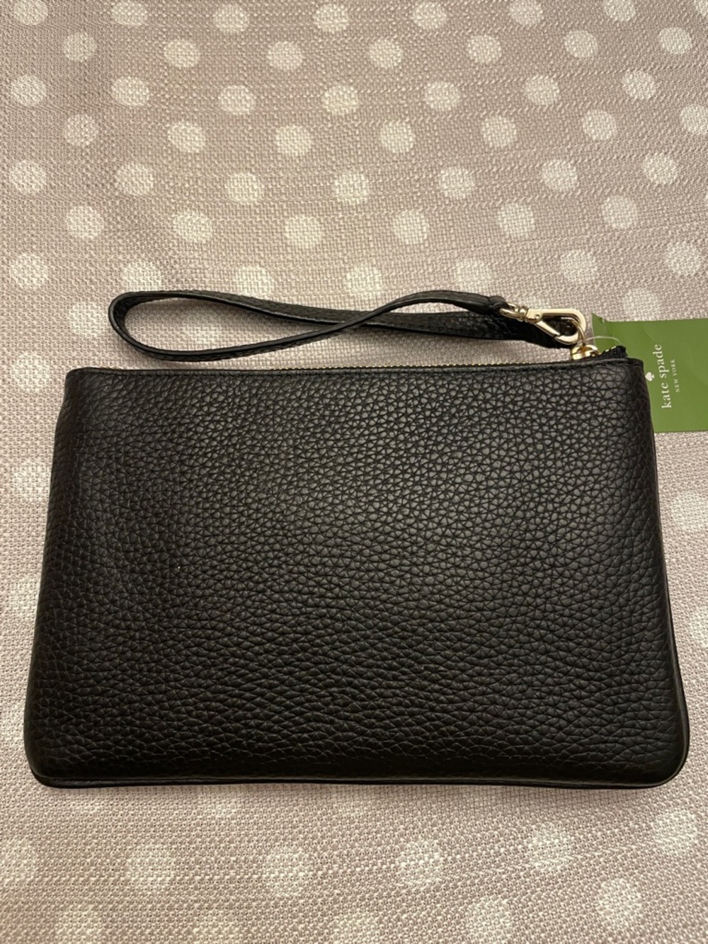 kate spade Chester Street Black Pebbled Leather Tassel Wristlet with Gold Accent - Picture 2 of 9
